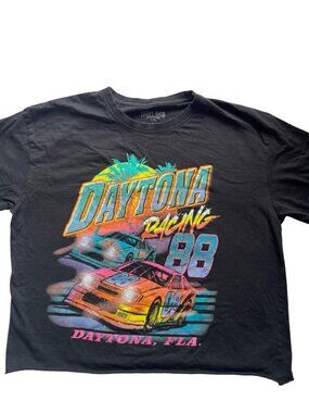 Daytona Racing 88 Graphic T-Shirt Cropped Boxy Tee Black Large Vintage Style
